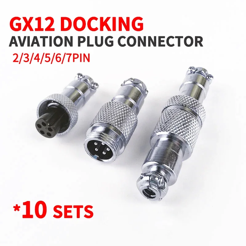 

10 Set GX12 Docking 2 3 4 5 6 7Pin Male&Female Circular Panel Aviation Connector Butt Joint Plug Socket