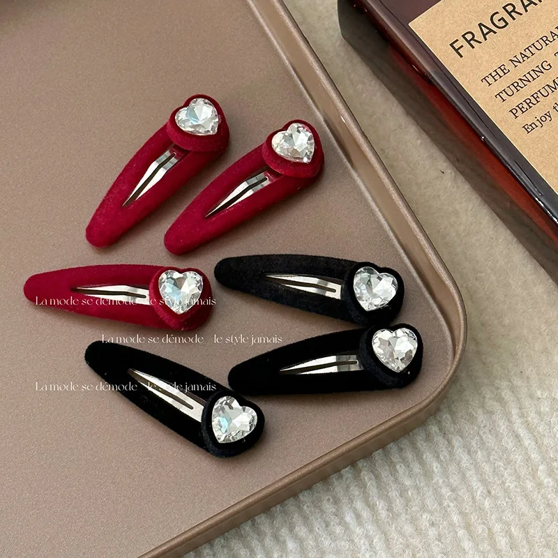 Autumn and Winter New Flocking Love Heart-Shaped Hairpin Girl Heart Texture Alloy BB Clip Bang Clip Side Clip Hairware Headwear