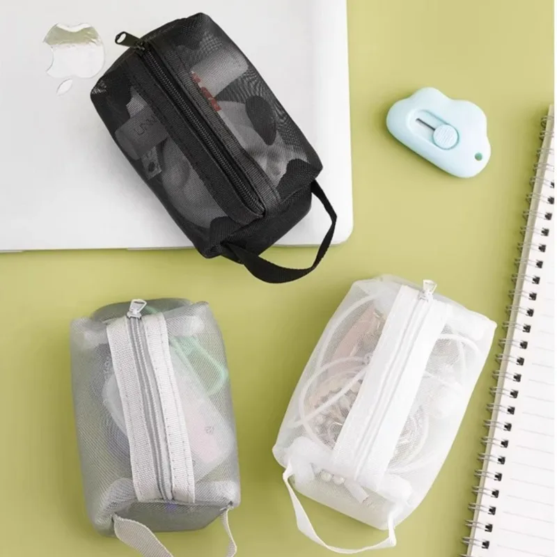 Mesh Organizer Pouch- Breathable Storage Bag with Handle for Lipstick,Earphones,Cable,Portable & Space Saving Travel Accessories