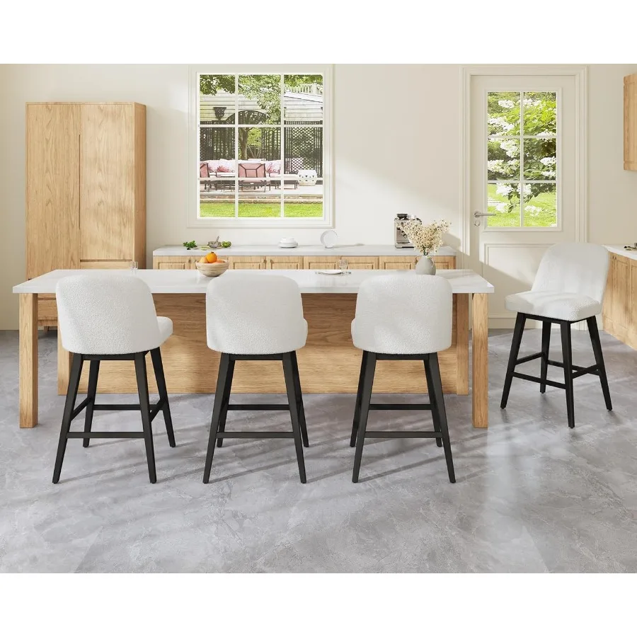 Counter Height Bar Stools Set of 4 360 Swivel Barstools with Solid Wood Legs 36 Upholstered Sherpa Counter Stools with Back for