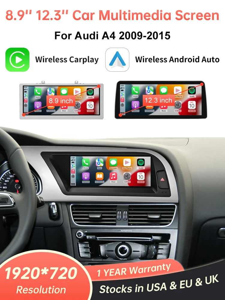8,9 ''12,3'' Touchscreen Auto Multimedia Display Für Audi A4 S4 B8 2008-2016 Mit Drahtlose Carplay Andriod auto Airplay Autolink