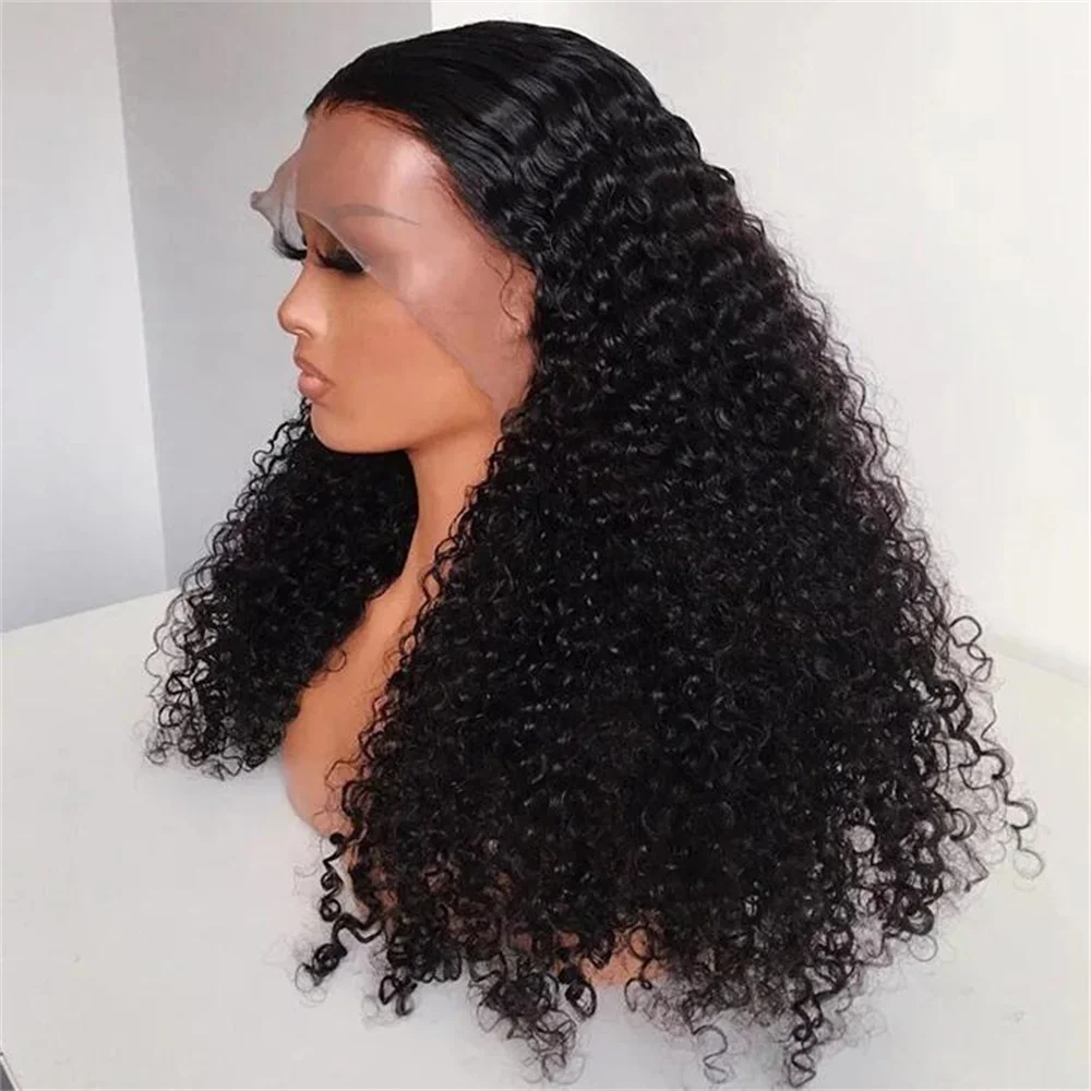 Natural Black 180Density Preplucked 26inch Long Kinky Curly Heat Resistant Lace Front Wig For Women BabyHair Glueless Daily Wigs