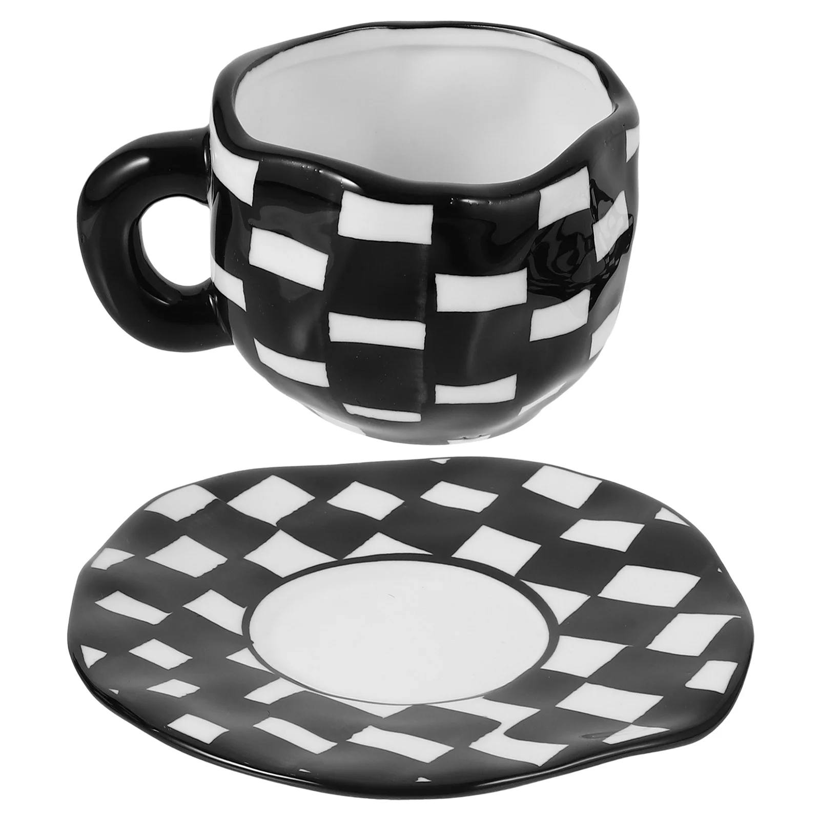 1 مجموعة أسود أبيض رقعة الشطرنج أكواب القهوة مع الصحون مجموعة أدوات الشرب الأنيقة متقلب القدح مع الصحن فنجان القهوة متقلب #4