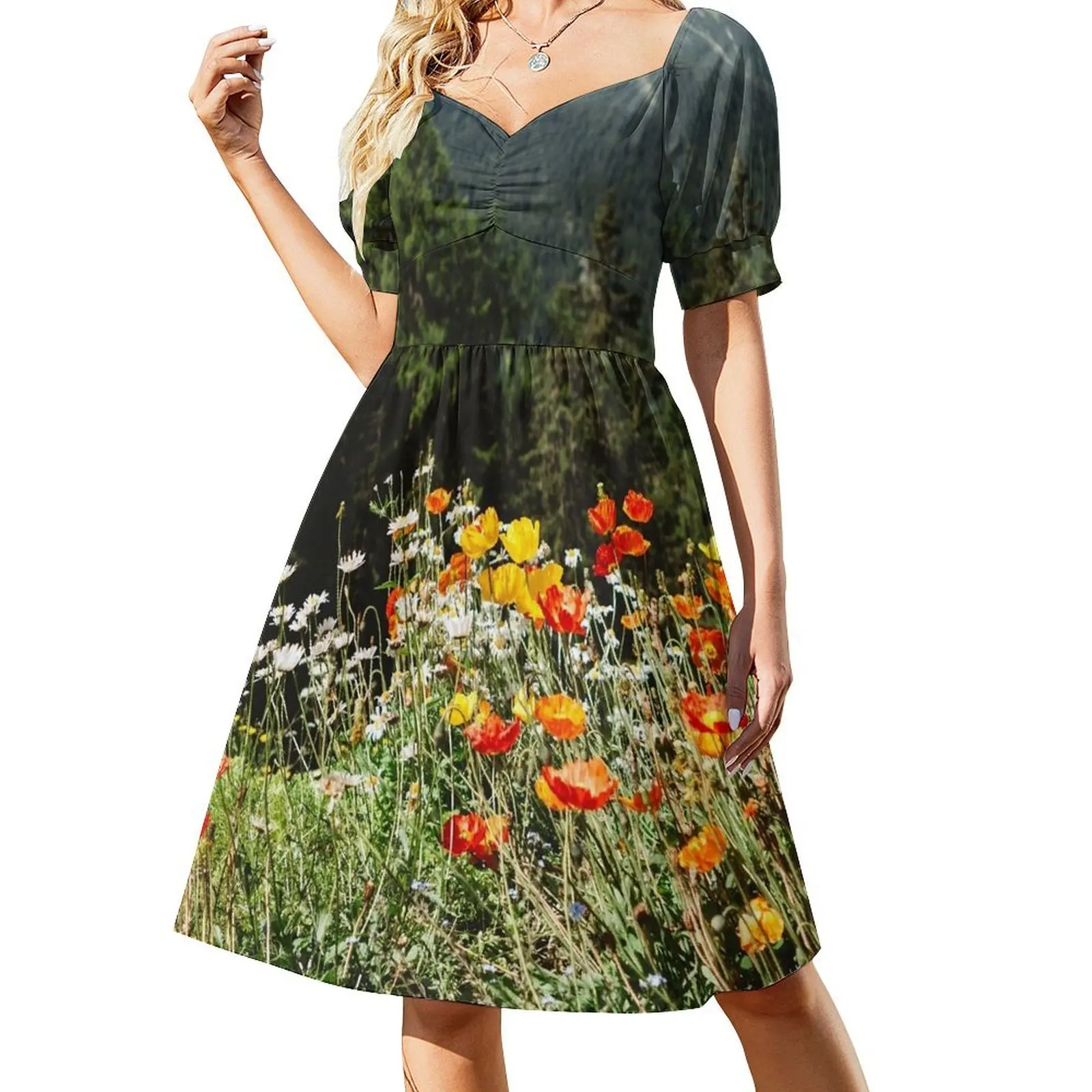 

Mountain garden Short Sleeved Dress prom clothes dress women summer Dress