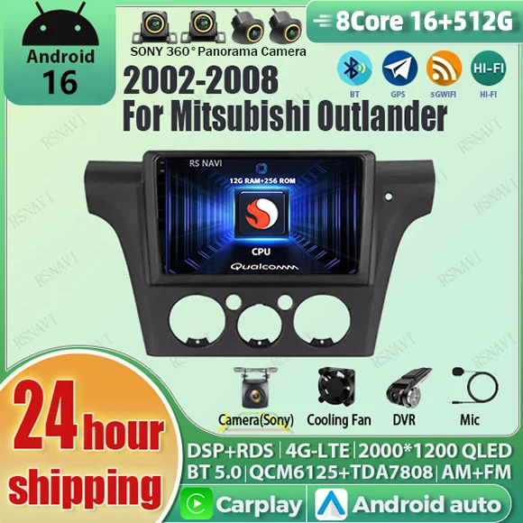 Radio Multimedia para Auto con Android 16 y Carplay para Mitsubishi Airtrek Outlander 2001-2005, Autoradio 2DIN, Unidad Principal Estéreo