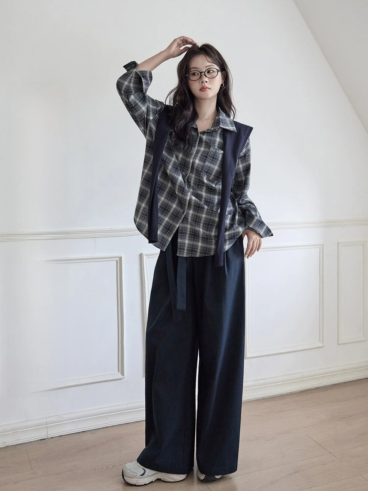 

Retro Sle Plaid Collar Loose Women's irt HUIXI D Series Autumn Winter New Faion Breathable Long Sve Casual S...