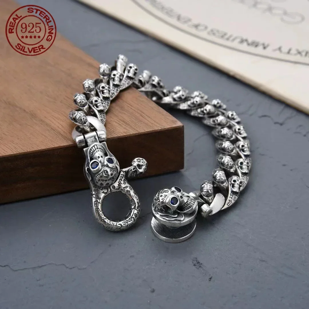 

Браслет граффити из серебра 100% пробы, модная мужская кубская цепочка, персонализированный ретро браслет с черепом в стиле Темный хип-хоп