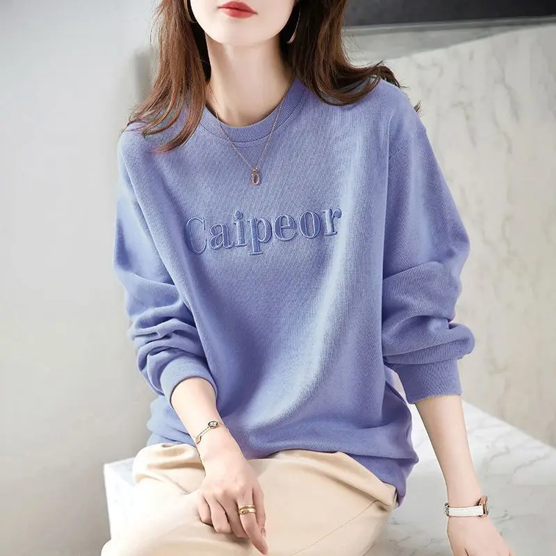 Embroidered Sweatshirt Women 2025 New Fall Winter Fleece Lined Oversized Plus Size Trendy Chic Thin Layering