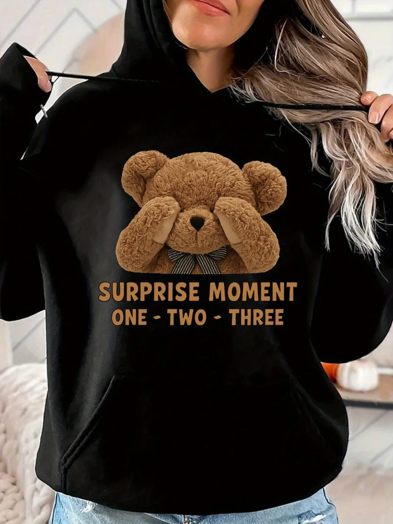 

2025 Autumn and Winter Surprise Moment Women's Cute Teddy Bear Print Hoodie High-end Luxury Is for Both Men and Women Top Y2k