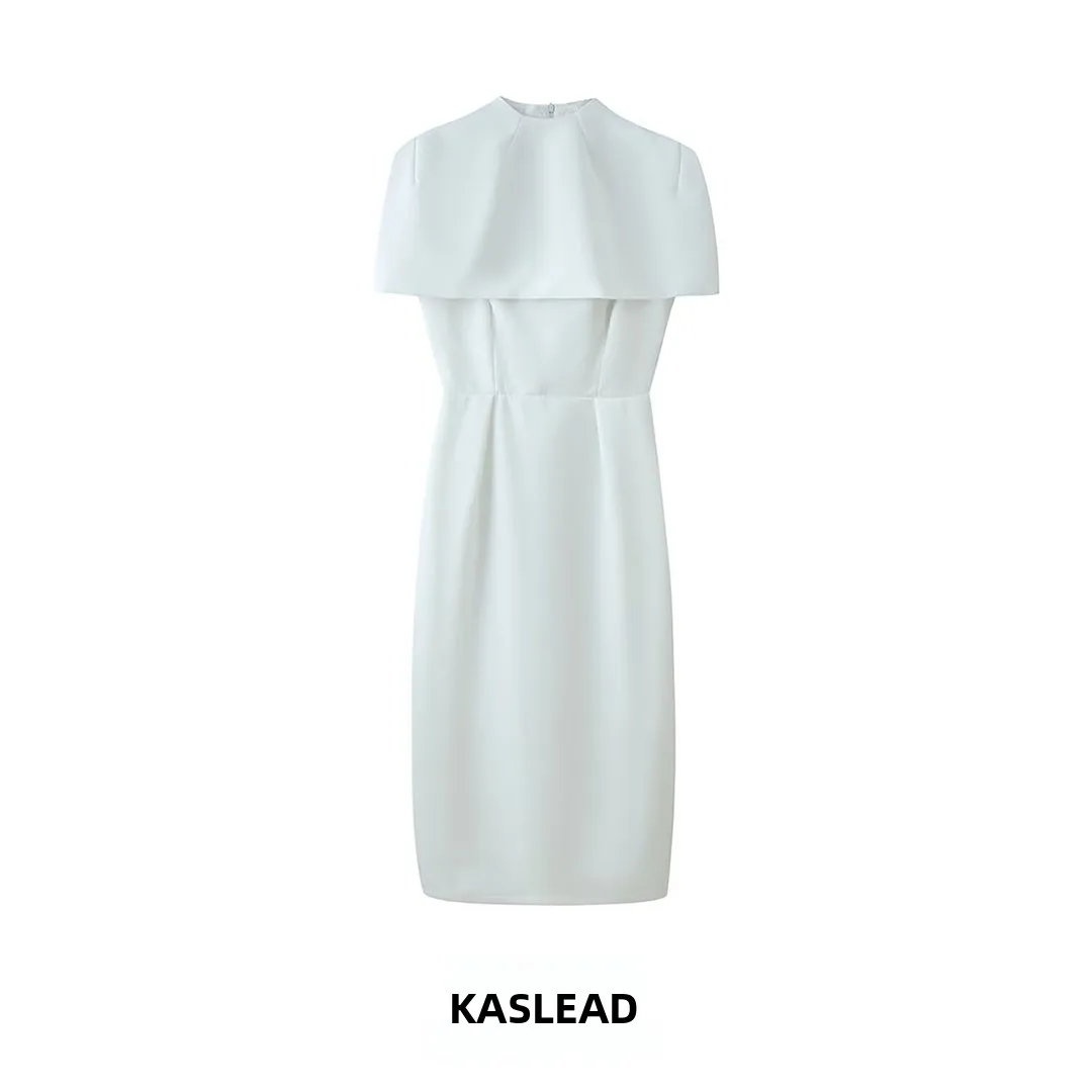 

KASLEAD New Women's Fashion Slimming Waist Strap Dress Shawl Set Short Sleeve round Neck Two-Piece Summer Outfit