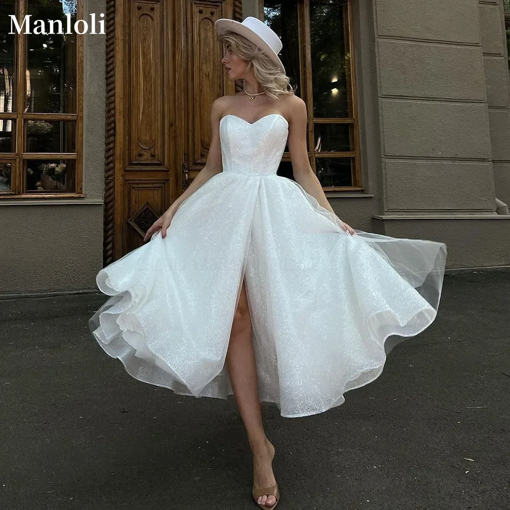 Ivory Sweetheart Princess Wedding Dress Tulle A-line Strapless Bride Dress Ankle-Length Women's Sexy Dress Customization