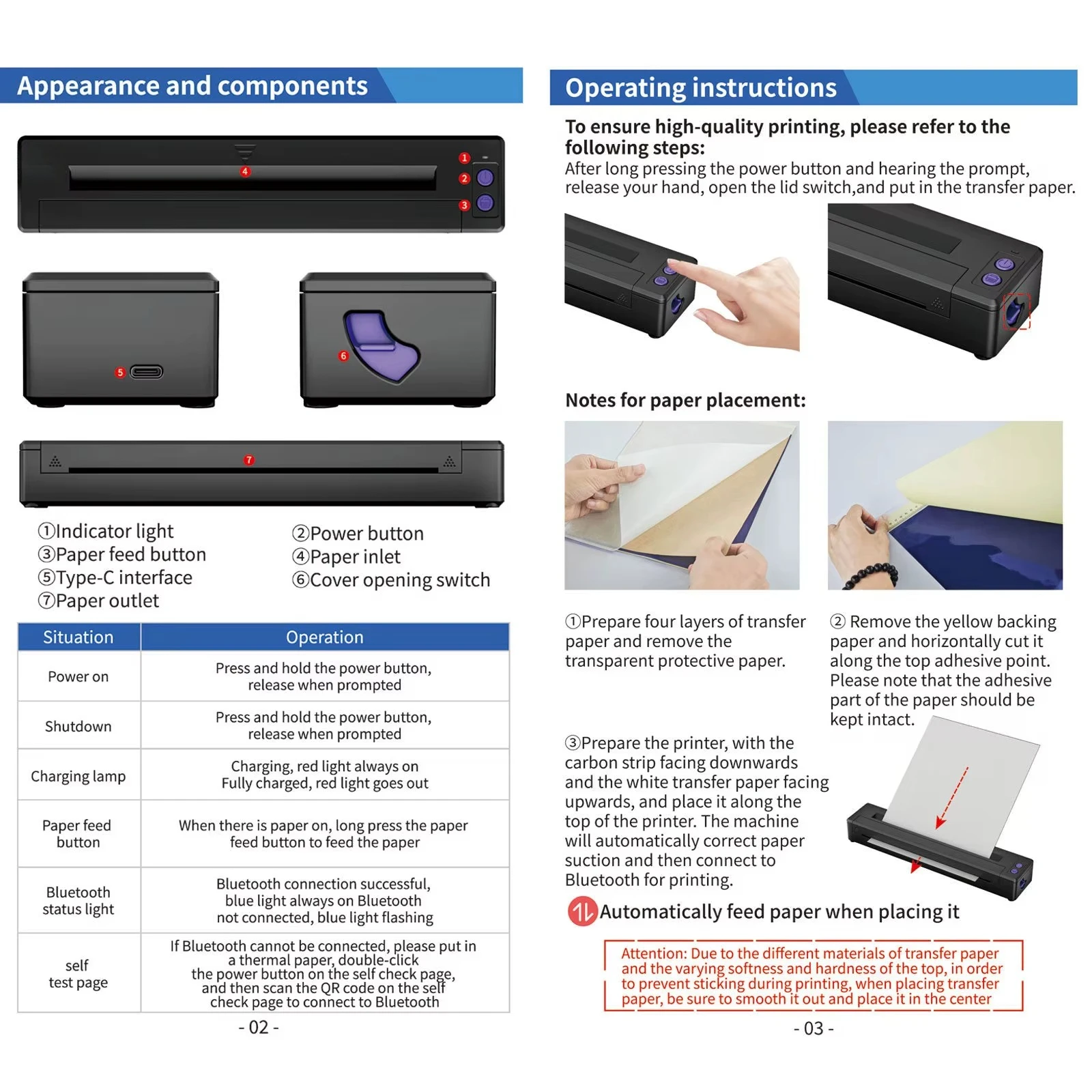 Tattoo Stencil Printer Thermal Wireless Tattoo Transfer Kit Machine with Transfer Paper Compatible with Smartphone & PC