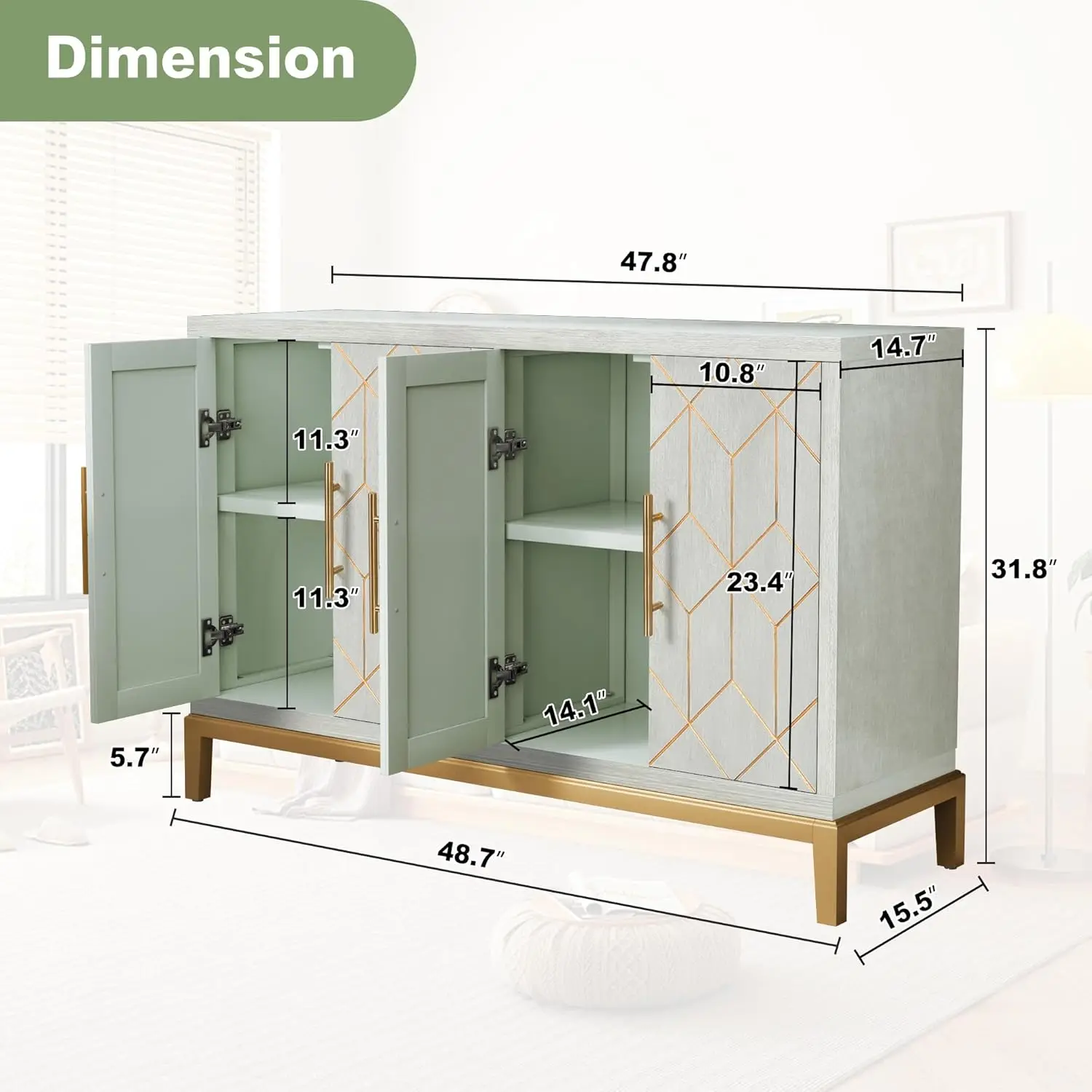 4 ModernStorage Cabinet, Carved Decorative Sideboard Buffet Cabinet for Living Room, Kitchen,Office,and Hallway