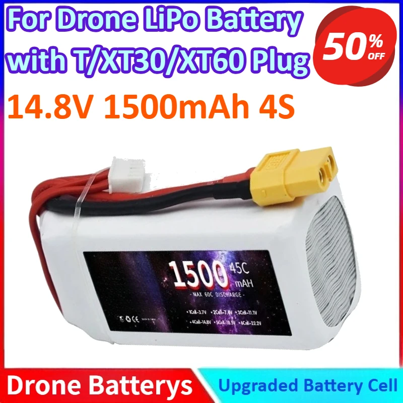 

Brand New 14.8V 1500mAh 4S Modle RC LiPo General-purpose Battery for Car RC Drone Racing Spare Parts with T/XT30/XT60 Plug