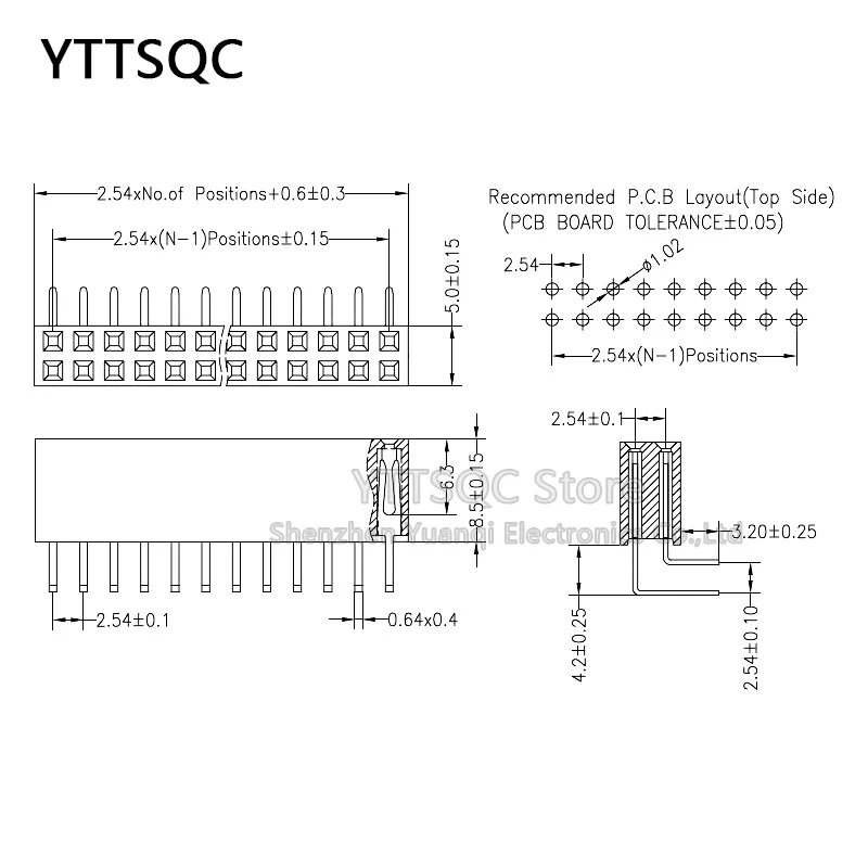 10pcs 2.54mm Right Angle Bent Single Row 90D PCB Female Pin PH8.5 3P 4P 5P 6P 7P 8P 40P Rohs Goldplated Header Socket Connector