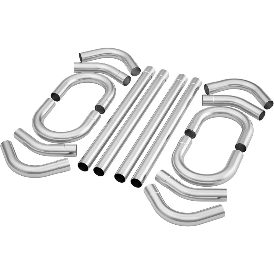 

Universal 3 Inch Mild Steel Exhaust Pipe Kit 16 Gauge Mandrel Bends with Straight 45 90 180 Degree Tubes SlipFit Ends 16PCS for