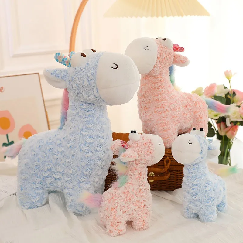 Lovely Baby Toys Rainbow Standing Giraffe Plush Toys Dolls for Kids Brinquedos Kawaii Big Eyes Sika Deer Gift for Baby Christmas