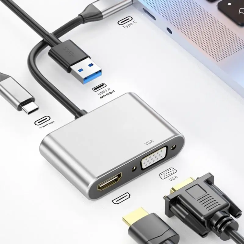 E1PF USB CからVGAアダプター4K出力USB 3.0ハブアルミニウム合金コンバーターラップトップアクセサリーを使用するためのラップトップアクセサリー