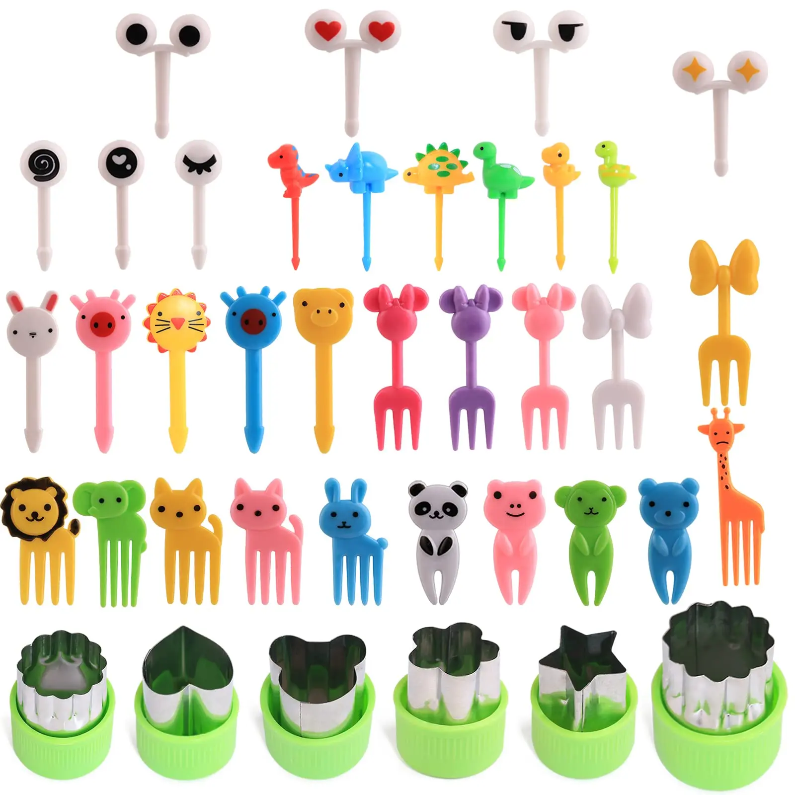 62 Pcs Animal Fruit Forks Set For Kids Children\'s Cartoon Mini Food Picks With Fruit Vegetable Cutter Shapes Lunch Box Accesso