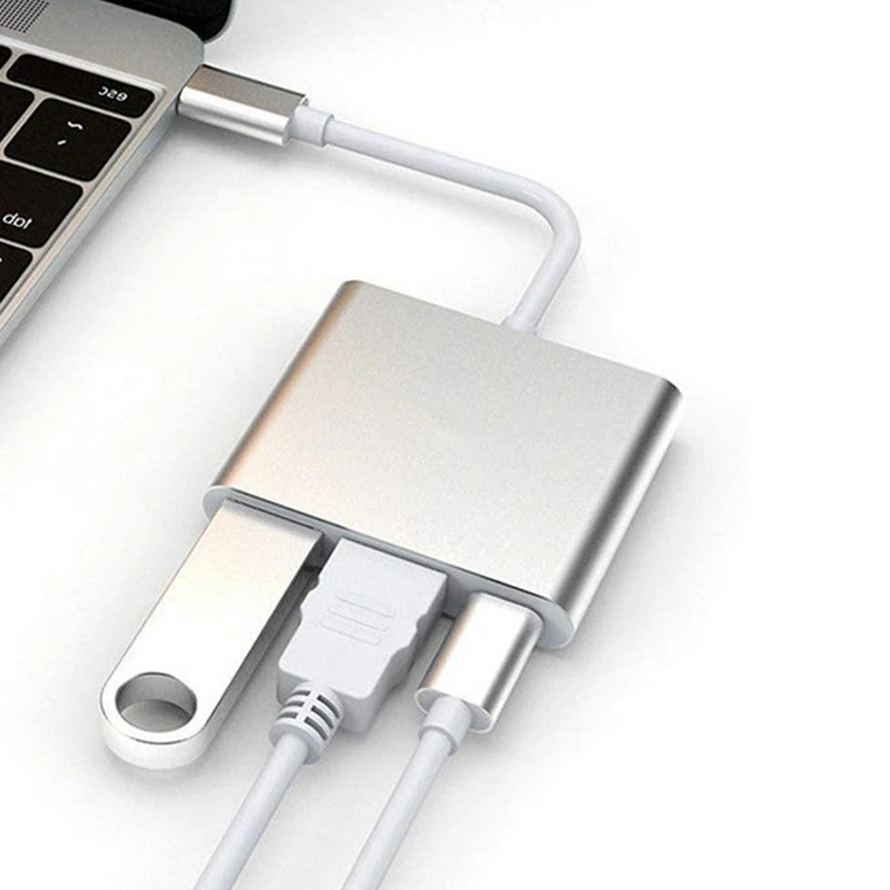 USB C-HDMI 어댑터, 3 in 1 멀티포트, USB C 타입-4K HDMI, USB 3.0 및 USB C 전원 공급 포트 변환기 호환