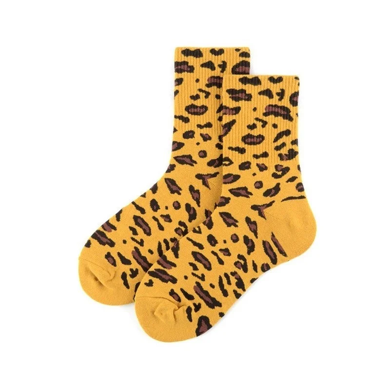 1Pair Men and Women Middle Tube Couple Socks Personality Leopard Print Cotton Socks Hip Hop European and American Trendy Socks