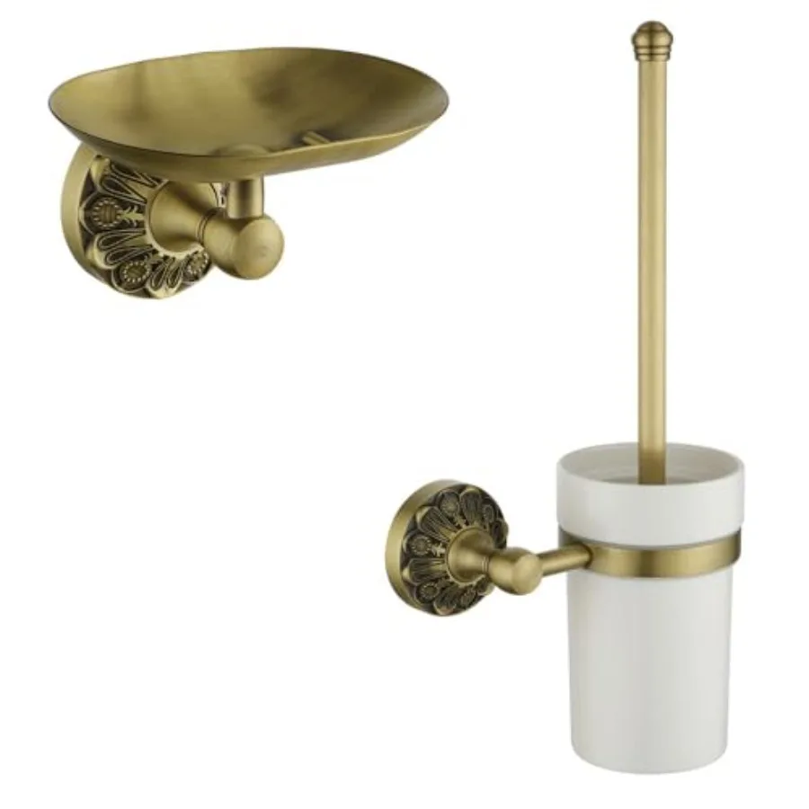Toilet Brush Holder + Soap Dish Brass Bathroom Accessories Set