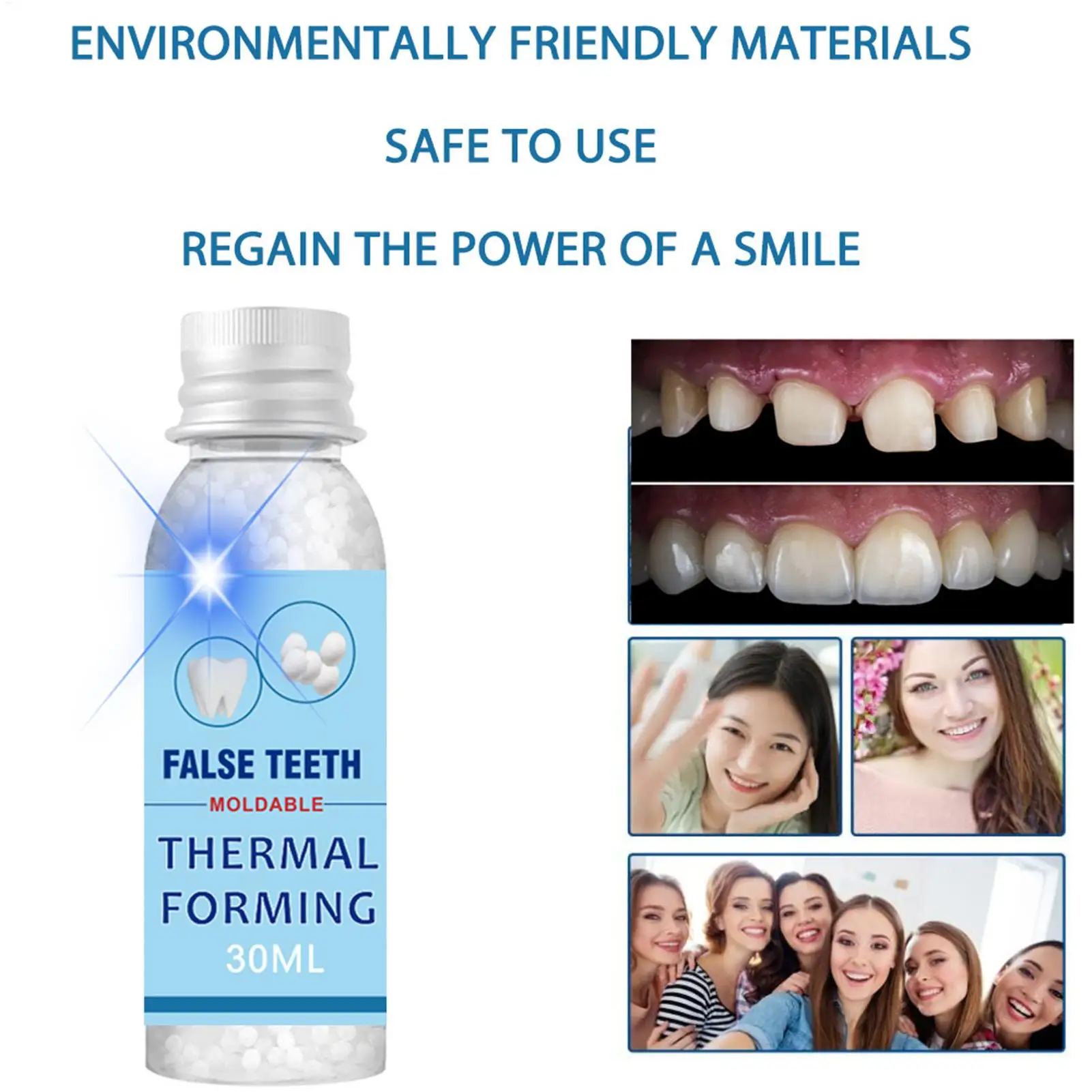 30 مللي خرز الأسنان الصناعية إصلاح استبدال خرز الأسنان الكاذبة القابل للتشكيل للنساء والرجال والحفلات اليومية والاحتفالات والأحداث الاجتماعية #5