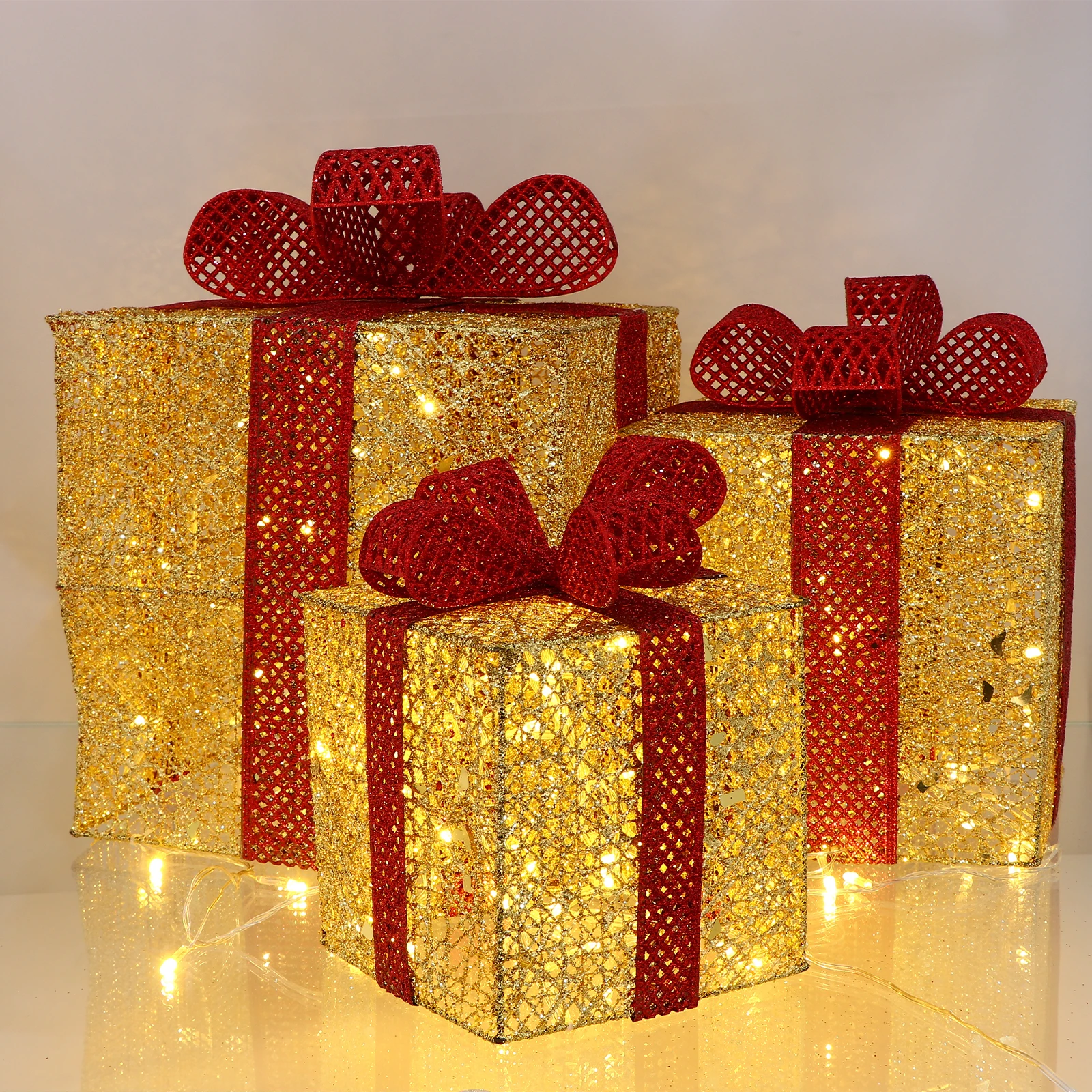 

3 Pcs Christmas Box Tree Ornaments Decor Outdoor Decorations Shine