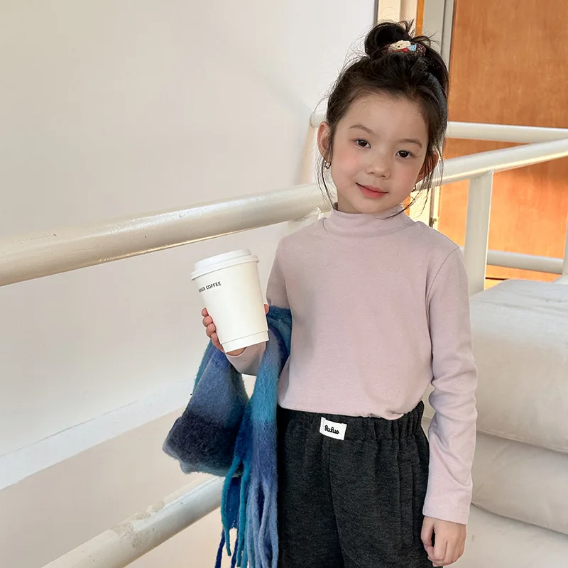 

2026 Baby Girls Undershirt New Fashionable Children Semi-High Neck Long Sleeve T-Shirt Girls Autumn Bottoming Wear