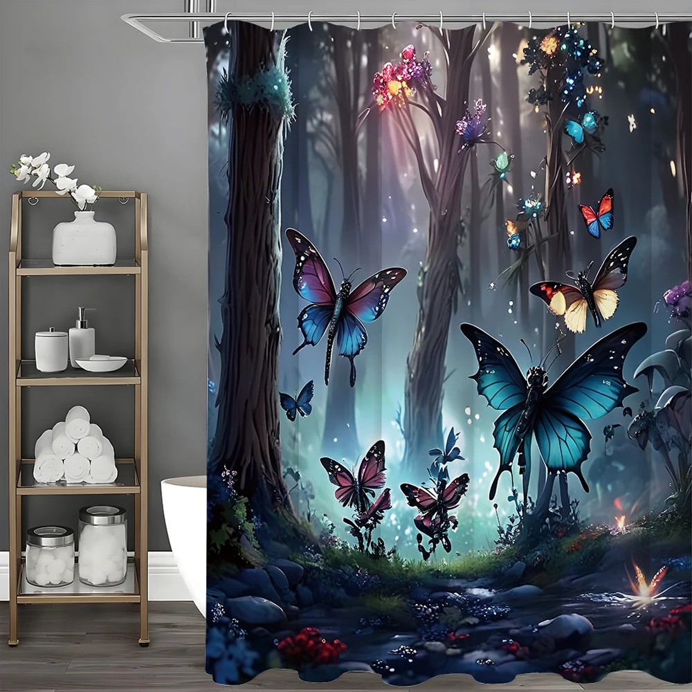 

Butterfly Diamond Shower Curtain, Bathroom Decorative Shower Curtain, Waterproof Shower Curtain with Hooks
