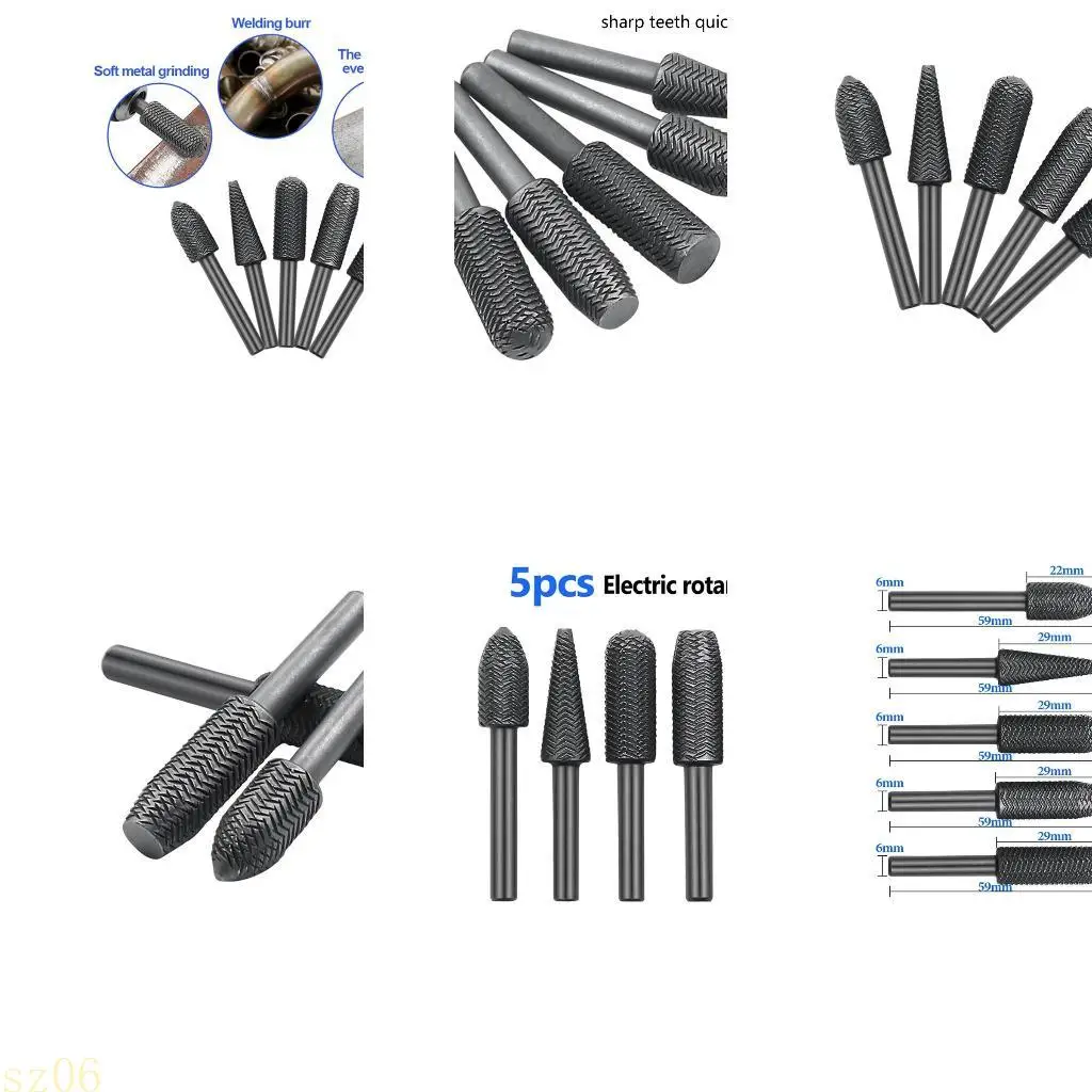 

Q2Q4 BIT BIT Установка 5pcs Ротационные файлы Burr Rill Вращение шипую для головного электрического вращающегося бита DIY для h