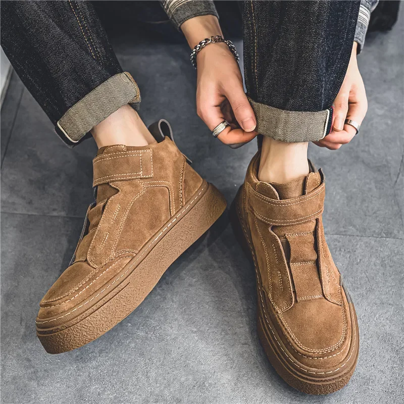

aun and wintetumr trendy men'News casual board shoes men's solid color versatile high top shoes popular casual high top shoes