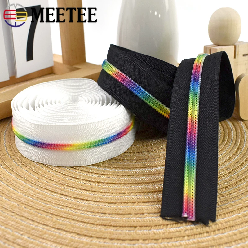 

5Meters Meetee 5# Nylon Zipper Tapes Clothes Decor Rainbow Teeth Zips Bag Pocket Coat Zippers Repair Kit DIY Sewing Accessories