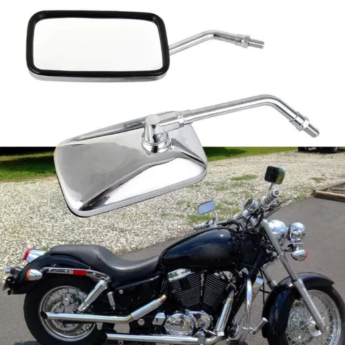 Imagen 2 del producto Par de espejos retrovisores rectangulares universales para motocicleta, espejo retrovisor cromado de 10mm para motocicleta Honda, Scooter, bicicleta eléctrica