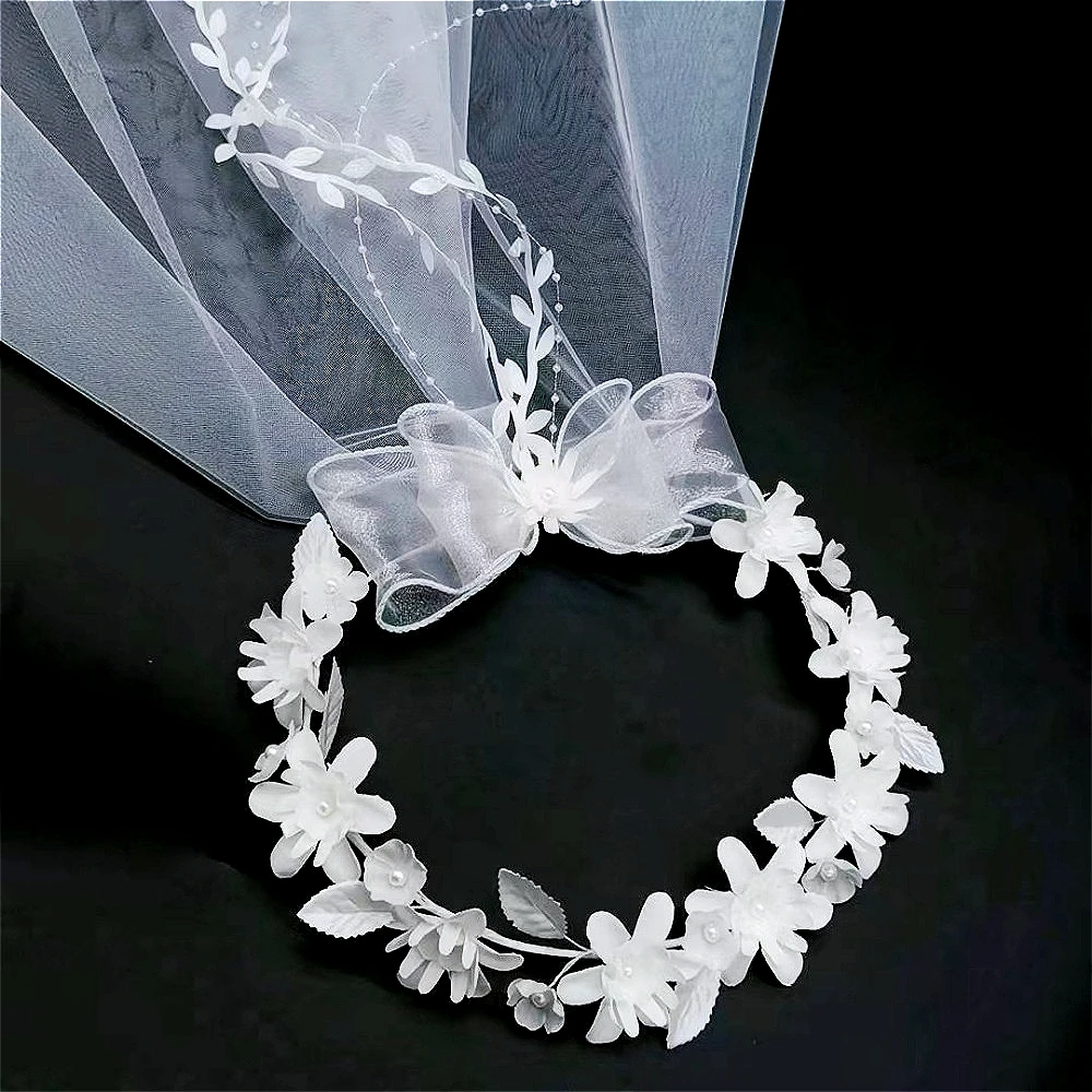 Voile de mariage deux couches voiles de mariée accessoires élégant décoratif rotin avec rangée coiffure florale voile épaule voiles de mariée