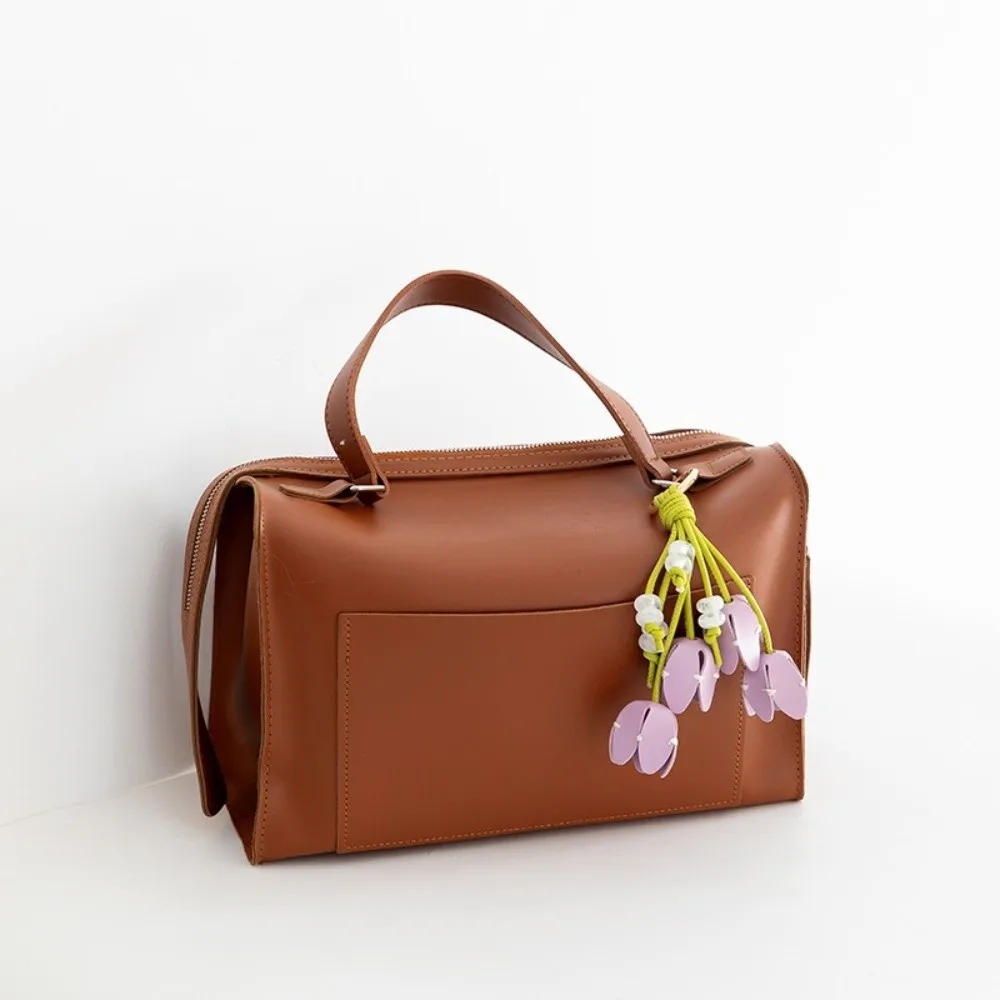 Creative Multi-color Bag Pendant Handmade PU Leather Flower Key Chain Tulip Flower Keychain Car Key Accessory