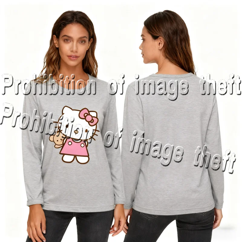

Kaiti Cat Parent Child Thick Long Sleeve T-shirt 3D Printed Pattern Autumn/Winter Trendy Warm Women's Home Wear