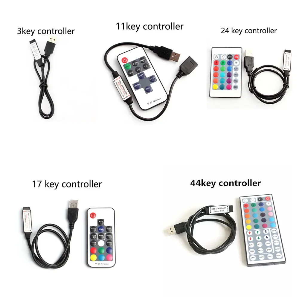 

10PCSDC5V USB LED RGB Controller Mini 3Keys Dimmer/24Key 44key IR Remoter/17Keys RF Wireless Remoter Control for USB LED Strip