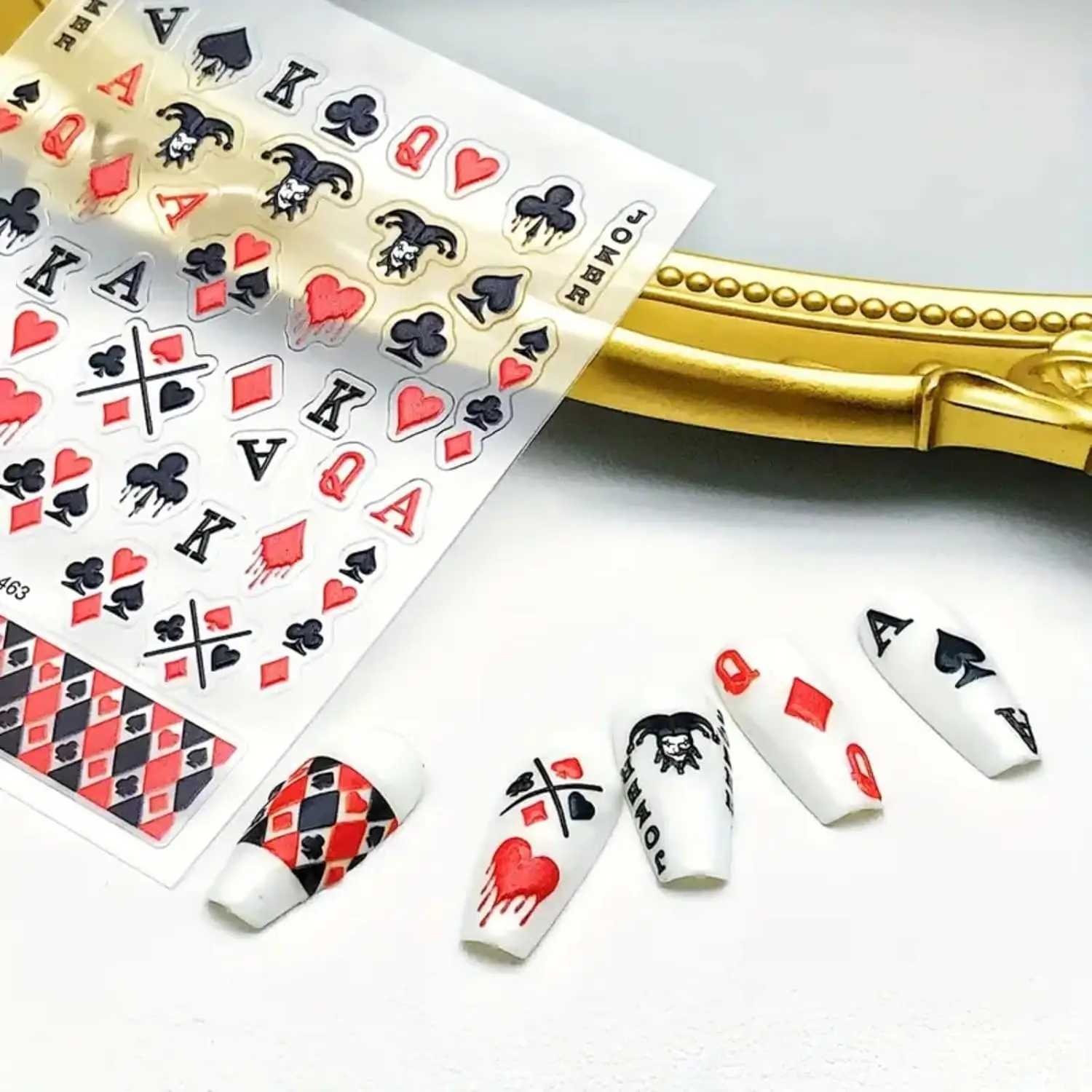 5D Poker Nail Art Stickers Embossed Playing Card Nail Decoration DIY for Manicure Poker Suit Design Decals Self-Adhesive Supply view 4