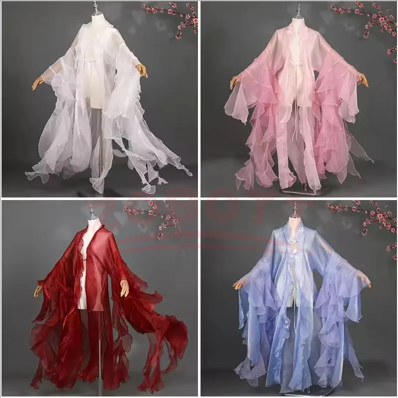 

Chinese Ancient Gorgeous Hanfu Overcoat Cardigan Women Elegant Fairy Chiffon Petal Sleeve Cloak Dance Princess Cosplay Costume