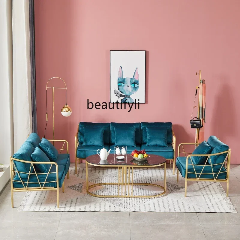 A13 Simple Nordic light luxury home, small apartment iron base multi-person fabric sofa, casual and modern