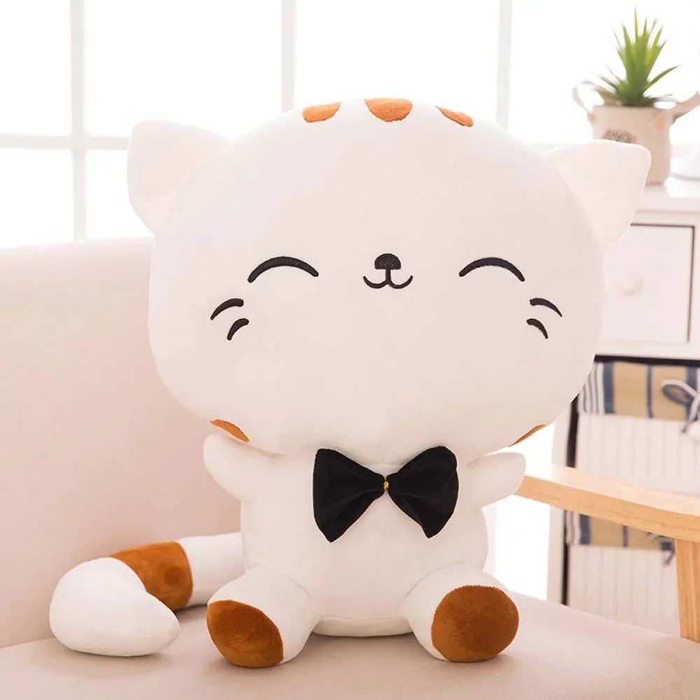 Juguetes de peluche de gato de cara grande Kawaii, animales de peluche lindos, pajarita, almohadas de gato Lovly Smile, muñecas de peluches de gato,