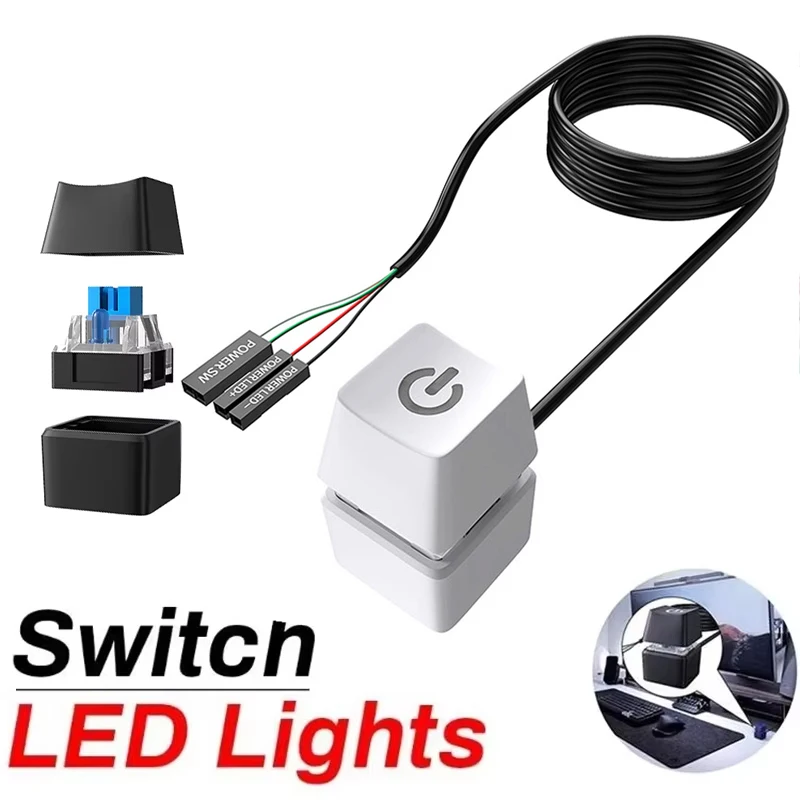 Computer Switch Lights PC Motherboard External Start Power On / Off Button Extension Cable For Laptop Computer Blue LED Light PC