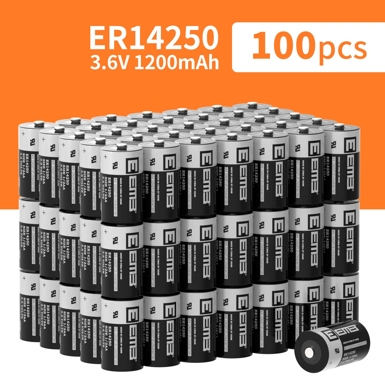 

100PCS EEMB 14250 3.6V 1/2AA Lithium Battery 1200mAh Cell Batteries Non rechargeable Customizable ER14250-AX