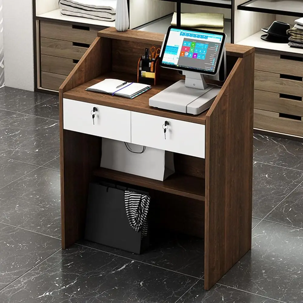 

Современный офисный стол с запираемым ящиком и полками, белый и орех, 60x38x92см
