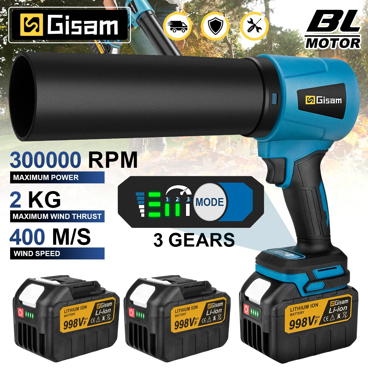 Gasam 4000 واط فرش الكهربائية توربو منفاخ مروحة نفاثة 400 متر/الثانية 300000 دورة في الدقيقة يده ورقة الغبار تهب أداة ل ماكيتا 18 فولت بطارية دبوس