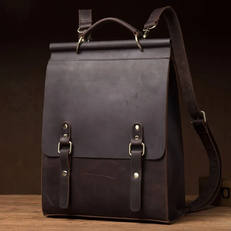 Mad horse leather, cowhide, trendy genuine leather backpacks for men, school bags, casual outdoor backpacks