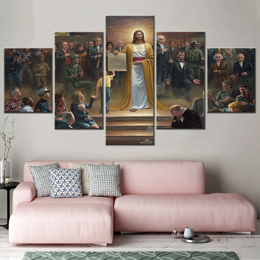 

5 Pieces Canvas Wall Arts Poster Painting One Nation Under God Wallpaper Home Decoration Living Room Picture Print Bedroom Mural