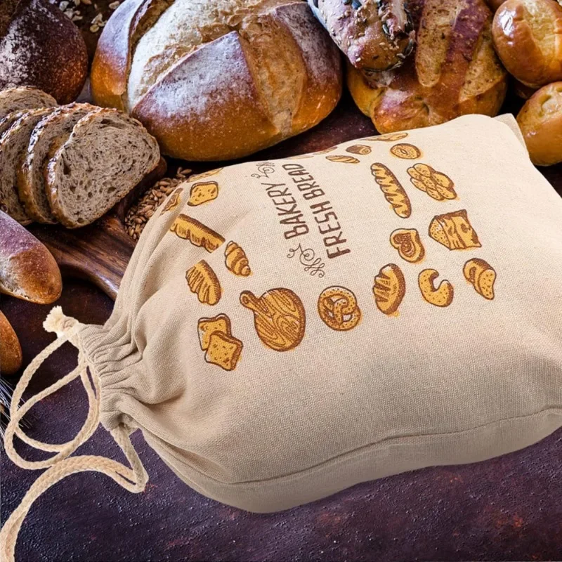 Bolsas de lino para pan, bolsas reutilizables para almacenamiento de alimentos, bolsa Baguette de algodón con cordón grande, organizador de cocina fresco y ecológico