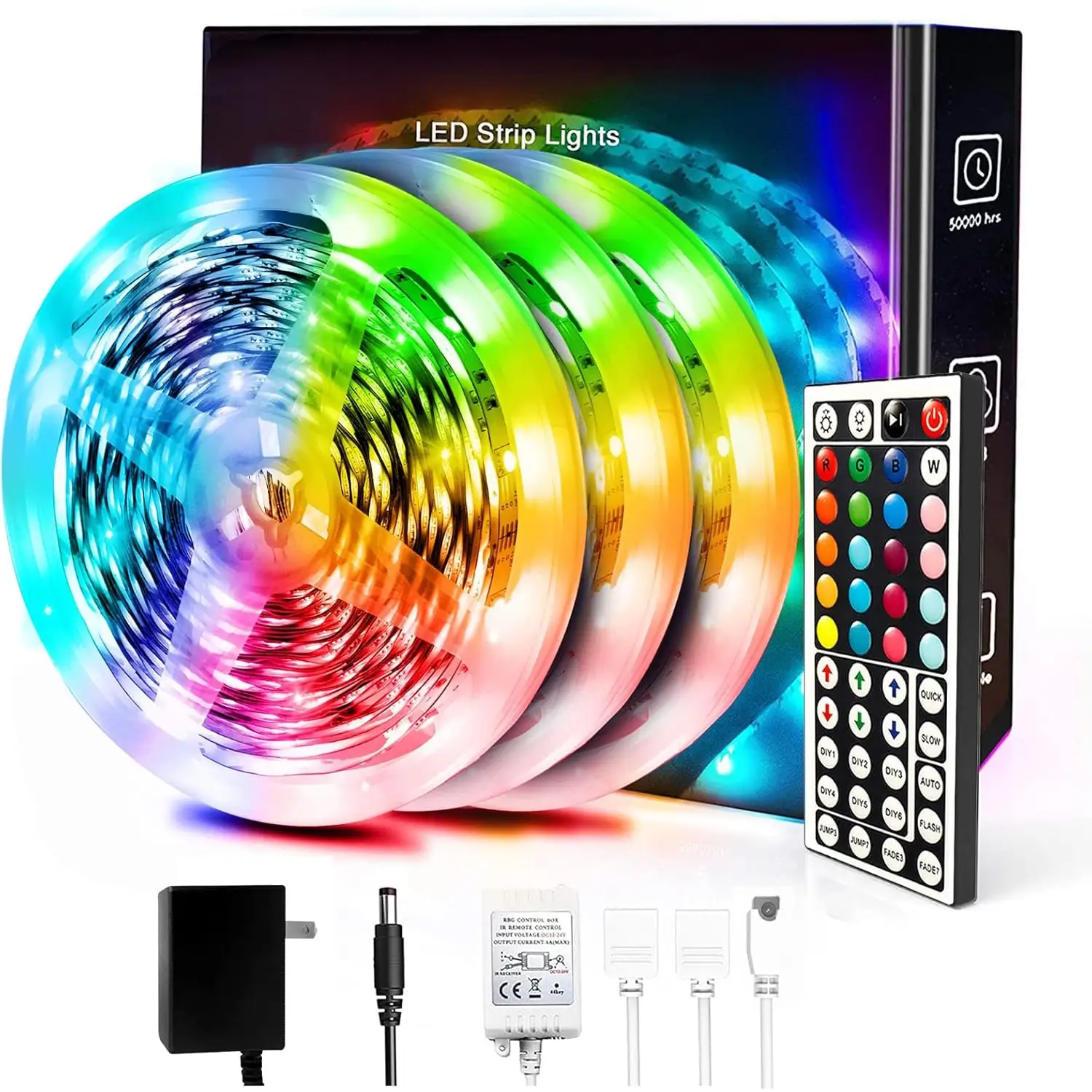 

HBOWMDJIA 50FT/100FT/200FT Led Strip Lights For Bedroom,With 44keys Remote And Power Plug, Can Adjust Color And Brightness,Very Easy To Install, Led Lights For Room,Home,Kitchen, Living Room,Holiday Party Atmosphere Decor